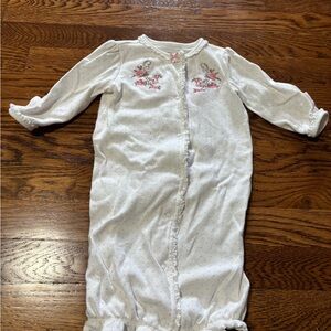 White Sleep Sack with Floral Embroidery and Long Sleeves